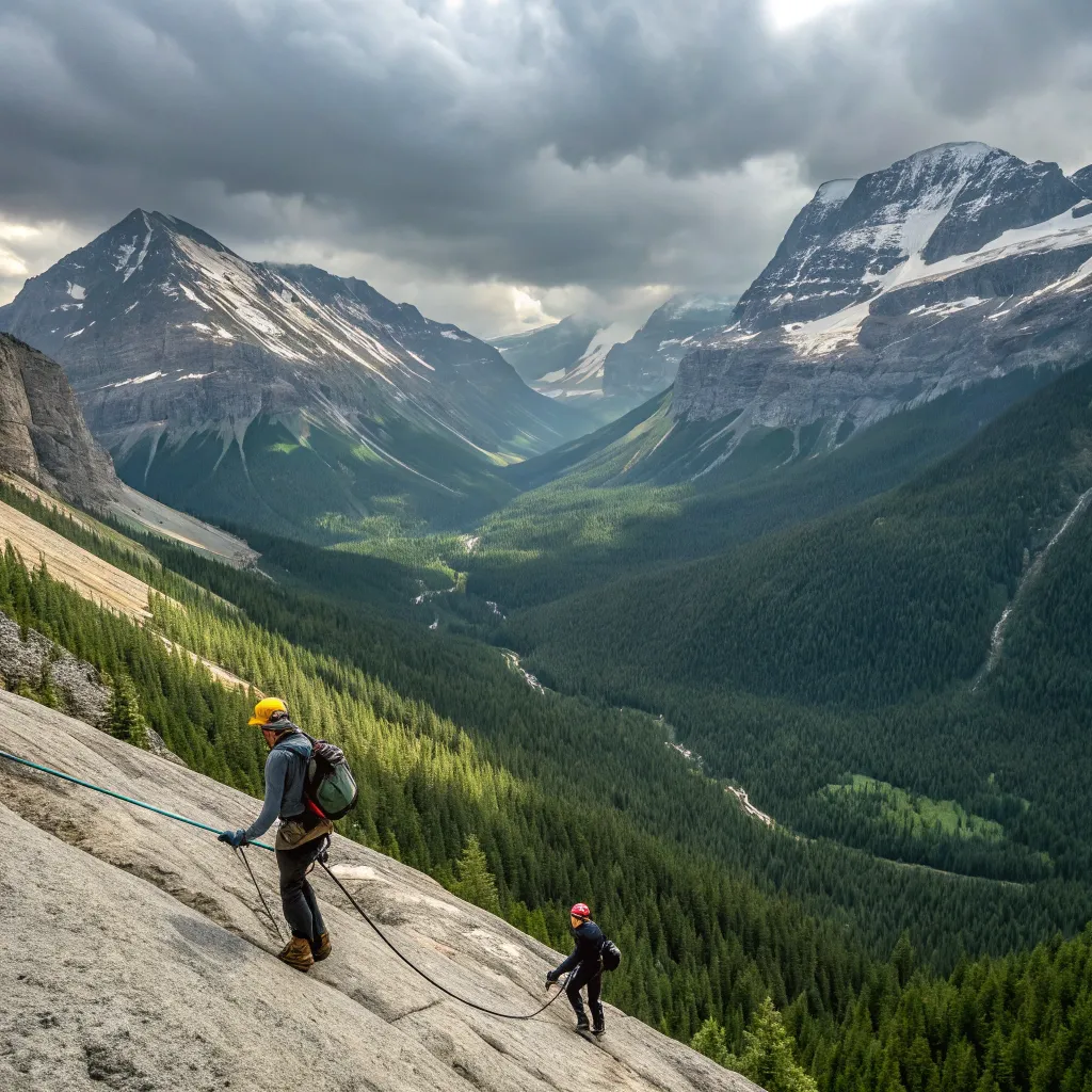 Scenic mountain view with climbers